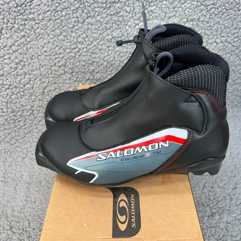 Salomon Escape 5 TR Black Red Cross Country Lace Zipper Ski Boots Men 4.5 22.5